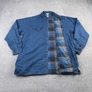 VINTAGE Campus Shirt Jacket Mens Large Blue Denim Lined Workwear Chore Shacket